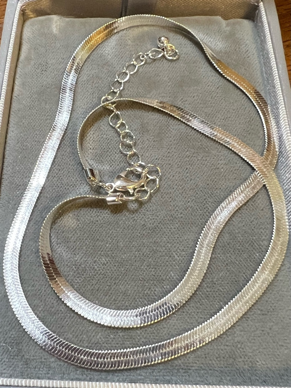 Elegant Silver Herringbone Chain Necklace with Extender